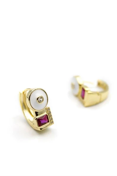 LitaeTrend Taşlı Küpe - Kırmızı - Resim 2