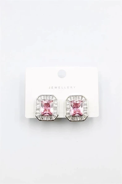 LitaeTrend Kare Taşlı Küpe - Pembe ürün görseli 1