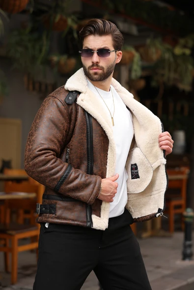 Erkek Suni Kürk Detaylı Krem Süet Mont - 3