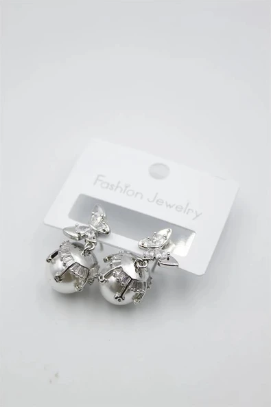 LitaeTrend İnci Kelebek Küpe - Gümüş ürün görseli 1