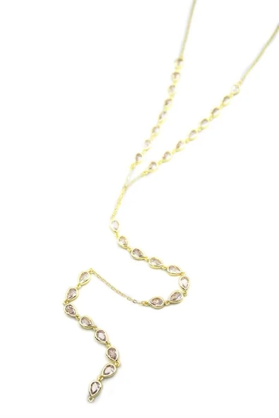 LitaeTrend Damla Taşlı Y Kolye - Altın - Resim 2