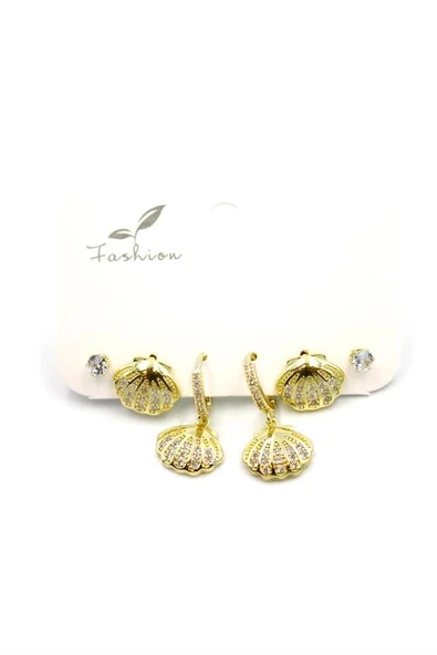 LitaeTrend Çoklu Deniz Kabuğu Küpe - Altın ürün görseli 1