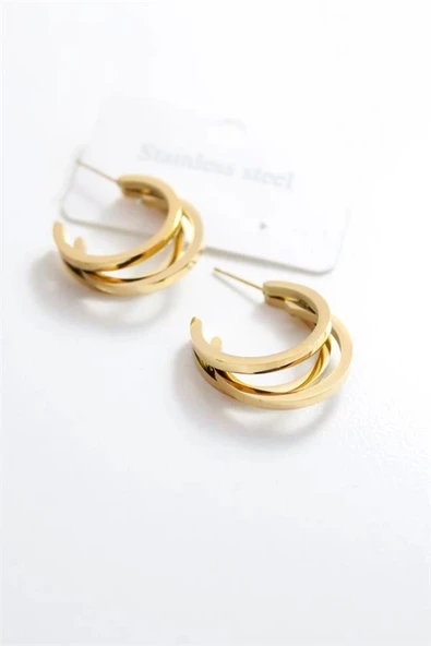 LitaeTrend Üç Halkalı Küpe - Altın - Resim 2