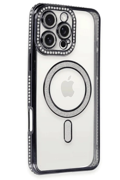 TNR iPhone 16 Pro Kılıf Joke Simli Magneticsafe Kılıf - Siyah