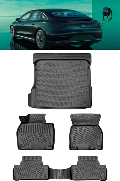 Rizline Mercedes EQE 2022 Sonrası 3D Havuzlu Paspas ve Bagaj Havuzu Set Siyah ürün görseli