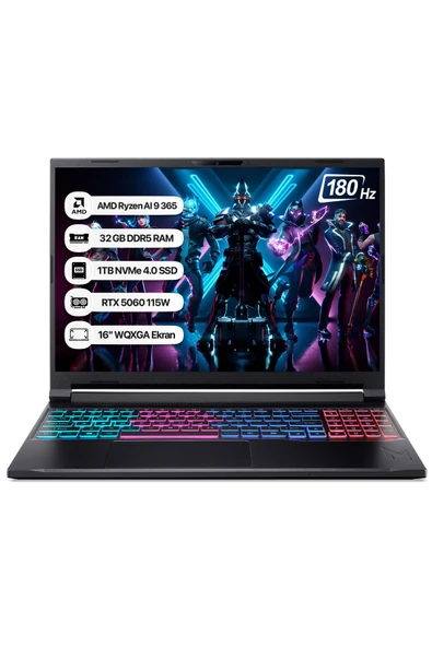 Acer Nitro 16S NH.QXUEY.001-32 Ryzen AI 9 365 32GB 1TB SSD RTX5060-115W 180Hz 16 WQXGA Dos Taşınabilir Bilgisayar