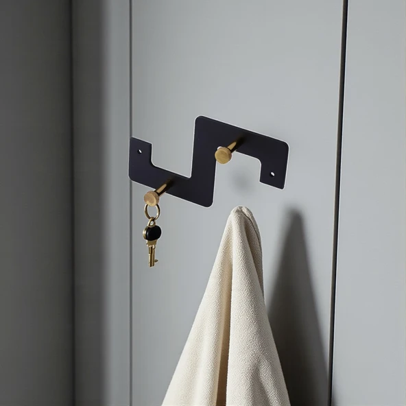 Zeta Siyah Metal Askı 2’li Lüx Vestiyer Dolap Portmanto Elbise Ceket Çanta Anahtar Asma Aparatı - 7