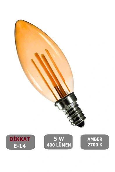 Buji Tasarım E14 Rustik Ampul Vintage Amber (5W - 400 Lümen)-(KIRILMAZ PLASTİK GÖVDE) - 1