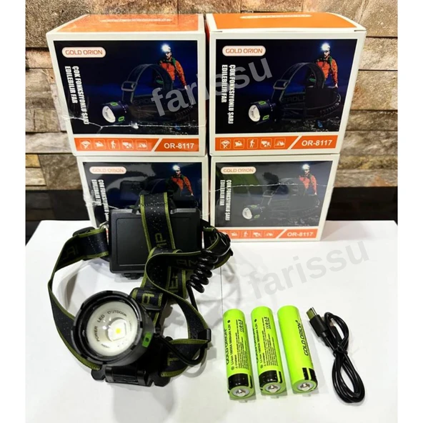 OR-8117 Profesyonel Şarj Edilebilir Kafa Lambası (3x5800 mAh Pil, 8 Modlu, Güç Bankası Özellikli) - 7