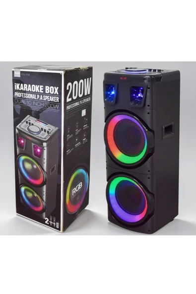 BÜYÜK BOY KABLOSUZ HOPARLÖR 200W ÇİFT KABLOSUZ MİKROFONLU KARAOKE BLUETOOTH SPEAKER ŞARJLI PARTYBOX - 6