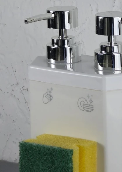 Lecce Çift Hazneli Mutfak Sıvı Sabunluk Seti - Plastik Sıvı Sabunluk Takımı - 850 ML - 3