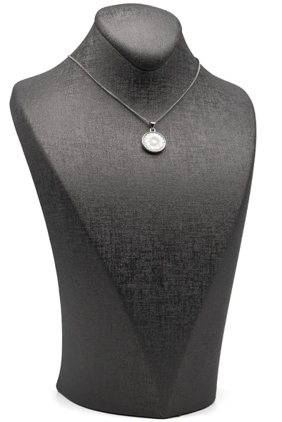 Sedef Doğal Taş Gümüş Renkli Motifli Kolye - KLY-1644 - 2