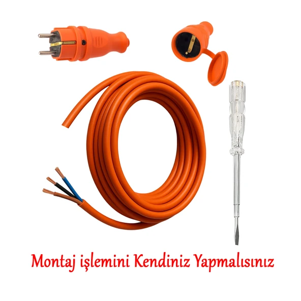 Seyyar 5 Metre Uzatma Kablosu TTR CCA Çok Telli 3x1.5 mm Elektrik Kablo Kontrol Kalem Dişi Erkek Fiş - Resim 3