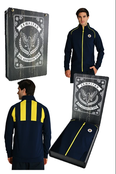 Fenerbahçe Lacivert Tribün Lazer Kutulu Çubuklu Erkek Sweatshirt