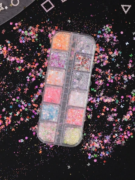 Karanlıkta Parlayan Floresan Tırnak Süsleme Folyo Pulları Kelebekler Yıldızlar Nail Art - Resim 2