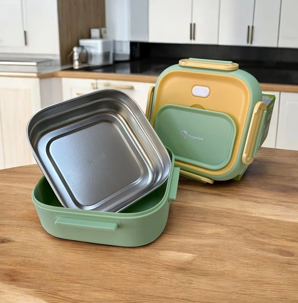 Fixpoint Paslanmaz Çelik Yemek Saklama ve Taşıma Kabı Yeşil  750 ml P-1407 - Resim 2