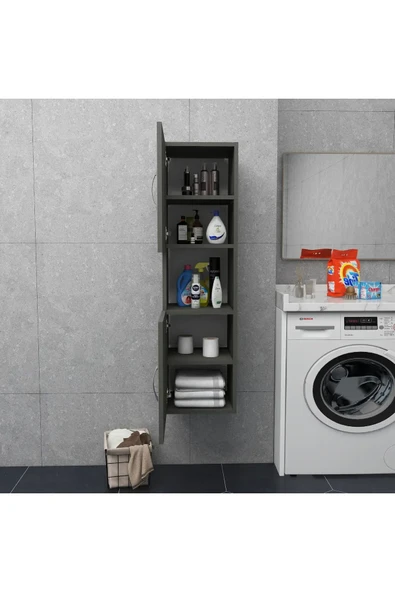 Irmak Mobilya 2 Kapaklı Bölmeli Banyo Asma Boy Dolabı 2 kapılı Çok Amaçlı Duvara Monteli Dolap - 2