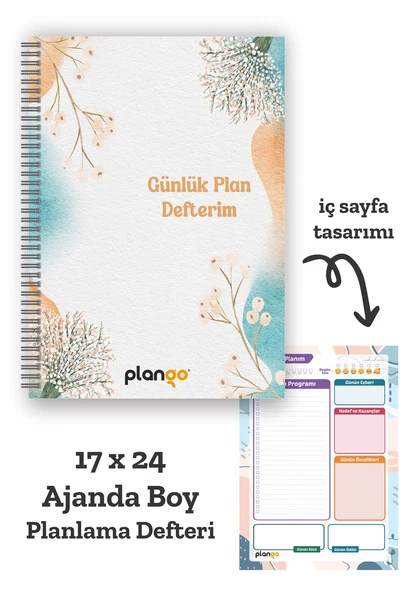 Suluboya Çiçek Spiralli Günlük Planlama Defteri - 100 Sayfa - 17x24 Planlayıcı Defter