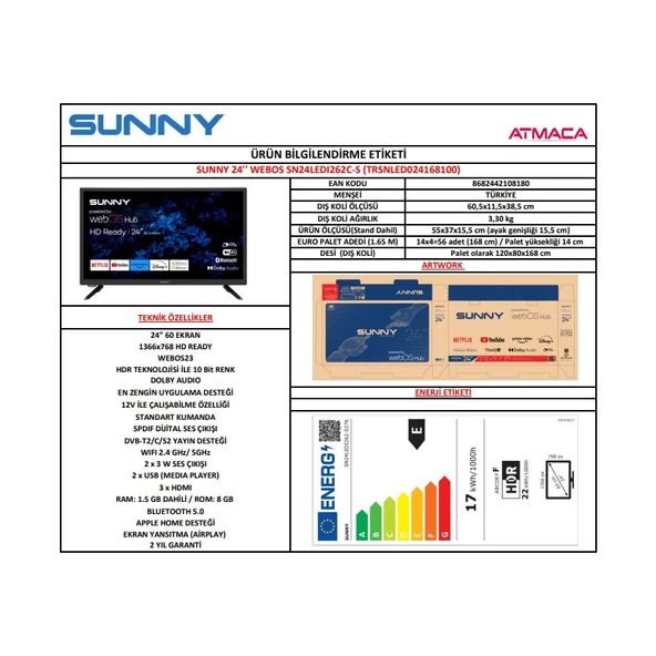 Sunny SN24LEDl262-S 24'' 60 Ekran Uydu Alıcılı HD Ready webOS Smart LED TV - 5