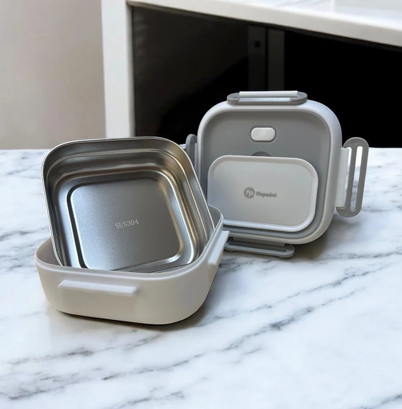 Fixpoint Paslanmaz Çelik Yemek Saklama ve Taşıma Kabı Beyaz 750 ml P-1407 - 2