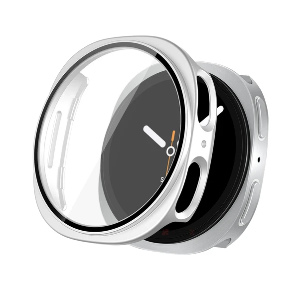 Samsung Galaxy Watch 8 44mm Uyumlu Kılıf Sert PC Kasa ve Ekran Koruyucu Kılıf  Gümüş ürün görseli