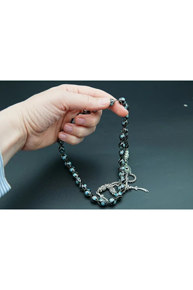 firüzeli damla işleme gümüş oltutaşı tesbih st0008 - Resim 4