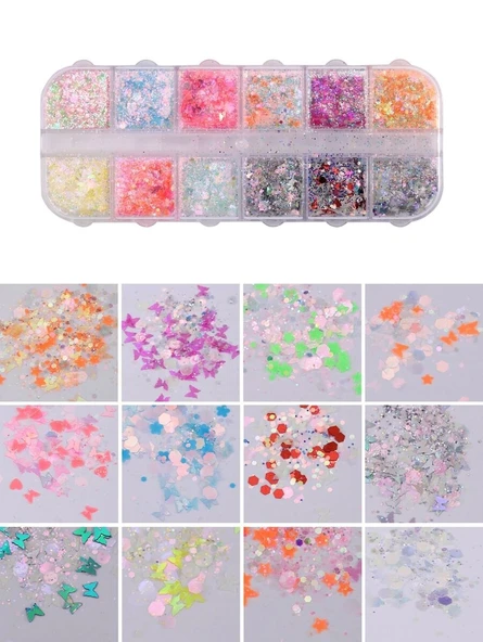 Karanlıkta Parlayan Floresan Tırnak Süsleme Folyo Pulları Kelebekler Yıldızlar Nail Art - Resim 3