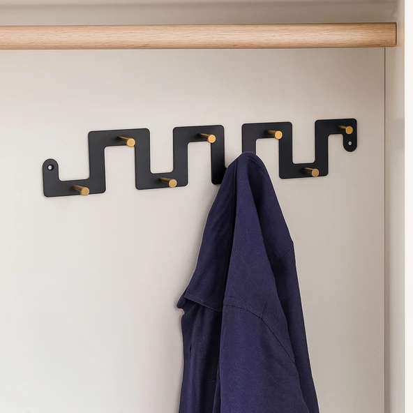 Zeta Siyah Altın Metal Askı 6’lı Lüx Vestiyer Dolap Portmanto Elbise Çanta Askılığı Gold Dekoratif - 3