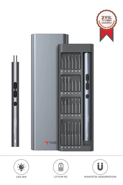 Torima TTS-04 48 Parça Şarjlı Hassas Tornavida Seti – Led Işıklı, Mıknatıslı Alüminyum Kasa, Type-c ürün görseli