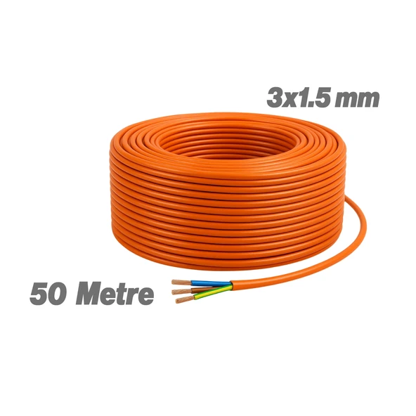 Seyyar 50 Metre Uzatma Kablosu TTR CCA Telli 3x1.5 mm Elektrik Kablo Kontrol Kalem Dişi Erkek Fiş - Resim 4