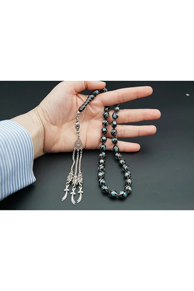 firüzeli damla işleme gümüş oltutaşı tesbih st0008 - Resim 3