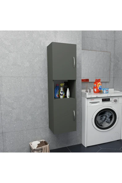 Irmak Mobilya 2 Kapaklı Bölmeli Banyo Asma Boy Dolabı 2 kapılı Çok Amaçlı Duvara Monteli Dolap - 3