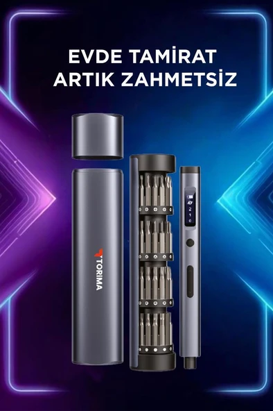 Torima TTS-03 60 Parça Şarjlı Hassas Tornavida Seti – Led Işıklı, Mıknatıslı Alüminyum Kasa, Type-c - Resim 4