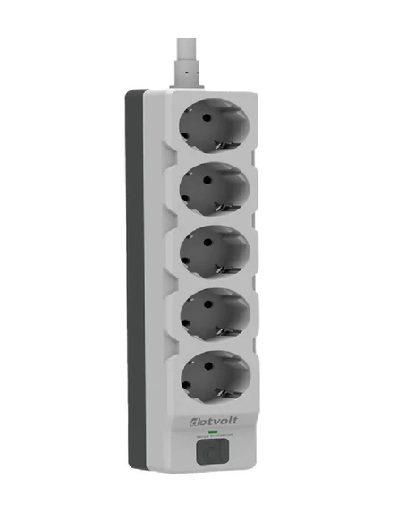 Dotvolt Beşli 1.5 Metre Kablolu Akım Korumalı Priz Beyaz Anahtarlı ürün görseli 1