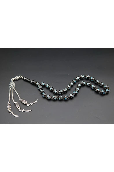 firüzeli damla işleme gümüş oltutaşı tesbih st0008 - Resim 2