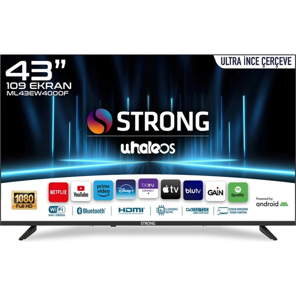 Strong ML43EW4000F 43’’ 109CM Ekran Full HD Whale Os Smart TV Dahili Uydu Alıcılı Ultra Ince Çerçeve