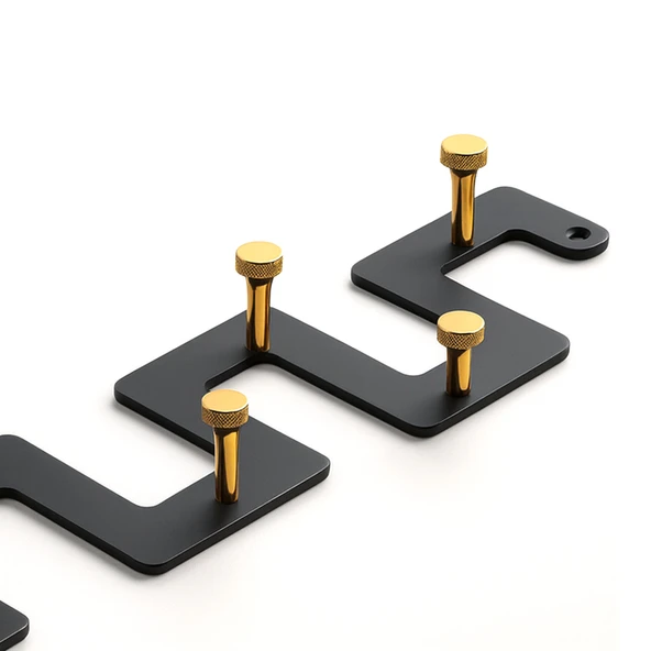 Zeta Siyah Altın Metal Askı 6’lı Lüx Vestiyer Dolap Portmanto Elbise Çanta Askılığı Gold Dekoratif - 5