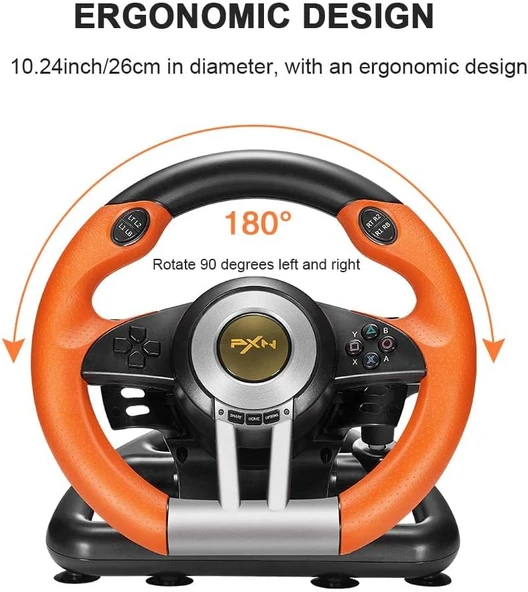 PXN V3 PRO PS3/PS4/PC/XBOX ONE/XBOXSERİES/NİNTENDO UYUMLU DİREKSİYON SETİ TURUNCU - Resim 3