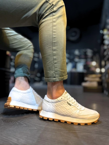 Pabucmarketi Erkek Günlük Ayakkabı Beyaz Kapitone ürün görseli