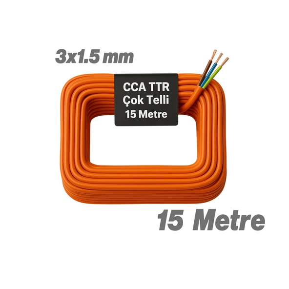 Seyyar 15 Metre Uzatma Kablosu TTR CCA Telli 3x1.5 mm Elektrik Kablo Kontrol Kalem Dişi Erkek Fiş - Resim 4