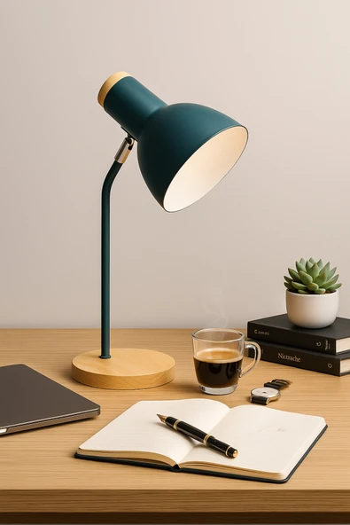 Vivido Home Ahşap Nordic Derin Yeşil Masa Lambası ürün görseli