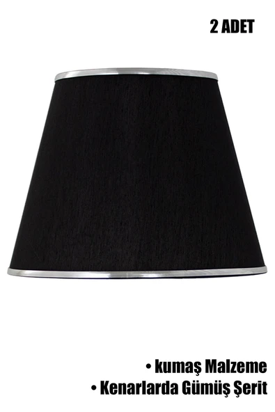 Vivido Abajur Siyah Gümüş Şeritli İkili Modern Abajur Şapkası