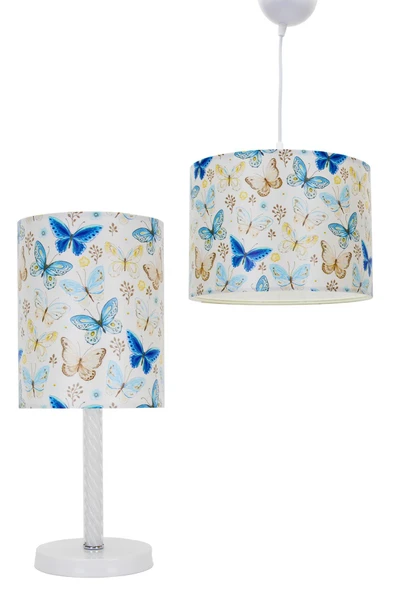 Vivido Abajur 2'li Mavi Kelebekli Çocuk Odası Seti Tavan&komodin ürün görseli