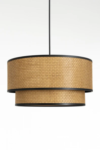 Vivido Home Hasır Avize Sarkıt – Çift Katlı Siyah Şeritli Deko - Resim 3