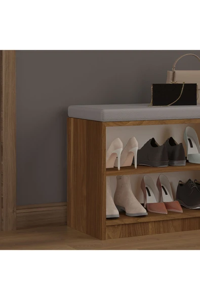 Asra Trend MDF Puflu Ayakkabılık – 2 Raflı, 60 cm, Oturaklı Ayakkabı Düzenleyici, PUF02  NEVADA - Resim 6