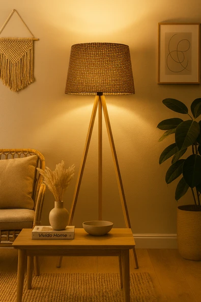Vivido Home Doğal Hasır Kahve Ahşap Lambader ürün görseli