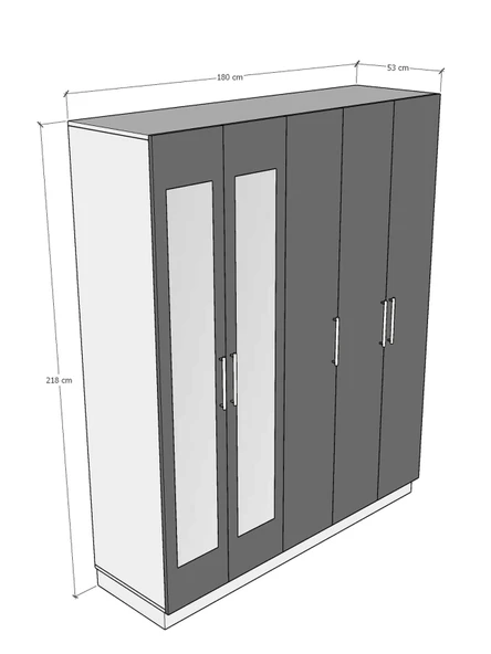 5 Kapaklı Gardırop 180cm  KÜL GRİ - Resim 3