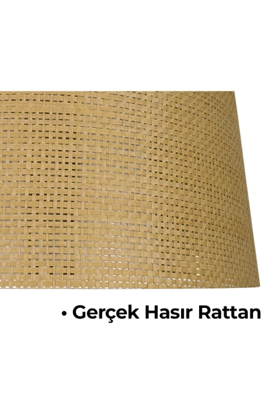 Vivido Home Doğal Rattan Hasır Ahşap Lambader - Resim 2
