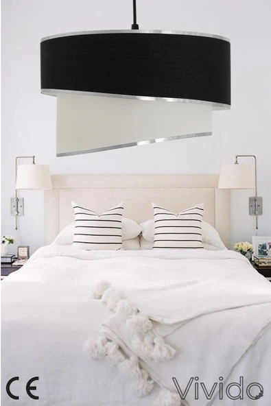 Vivido Home Siyah Gümüş Julien Üçlü Avize ve Abajur Seti - Resim 4