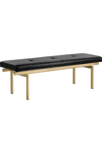 ARİA DEKORATİF YATAK UCU OTURMA BANKI MAKYAJ OTURAĞI SUNİ DERİLİ GOLD METAL AYAKLI PUF BENCH - 1